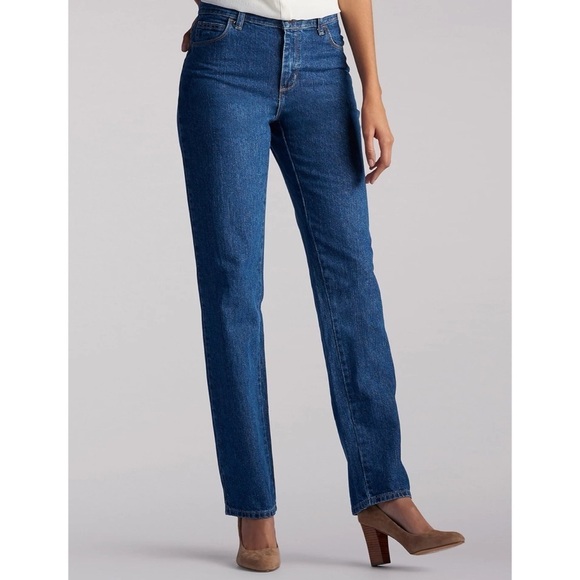 Lee Relaxed Fit Straight Leg Mid Rise Dark Wash Women’s Jeans Size 12 Stretchy - Picture 8 of 8